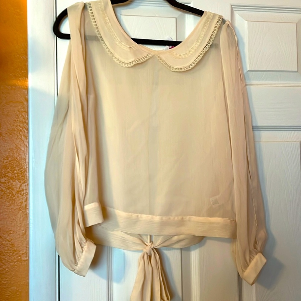 Beautiful Romantic Candies Sheer Peek-A-Boo Sleeves & Open Back Blouse